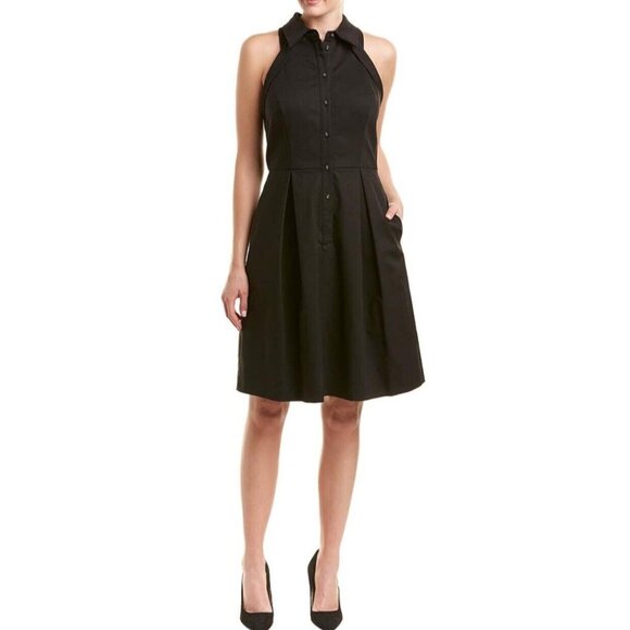 Adrianna Papell Dress 8 Black Crew Neck Shirt Open Back A Line Dress NWT NEW - Picture 3 of 16